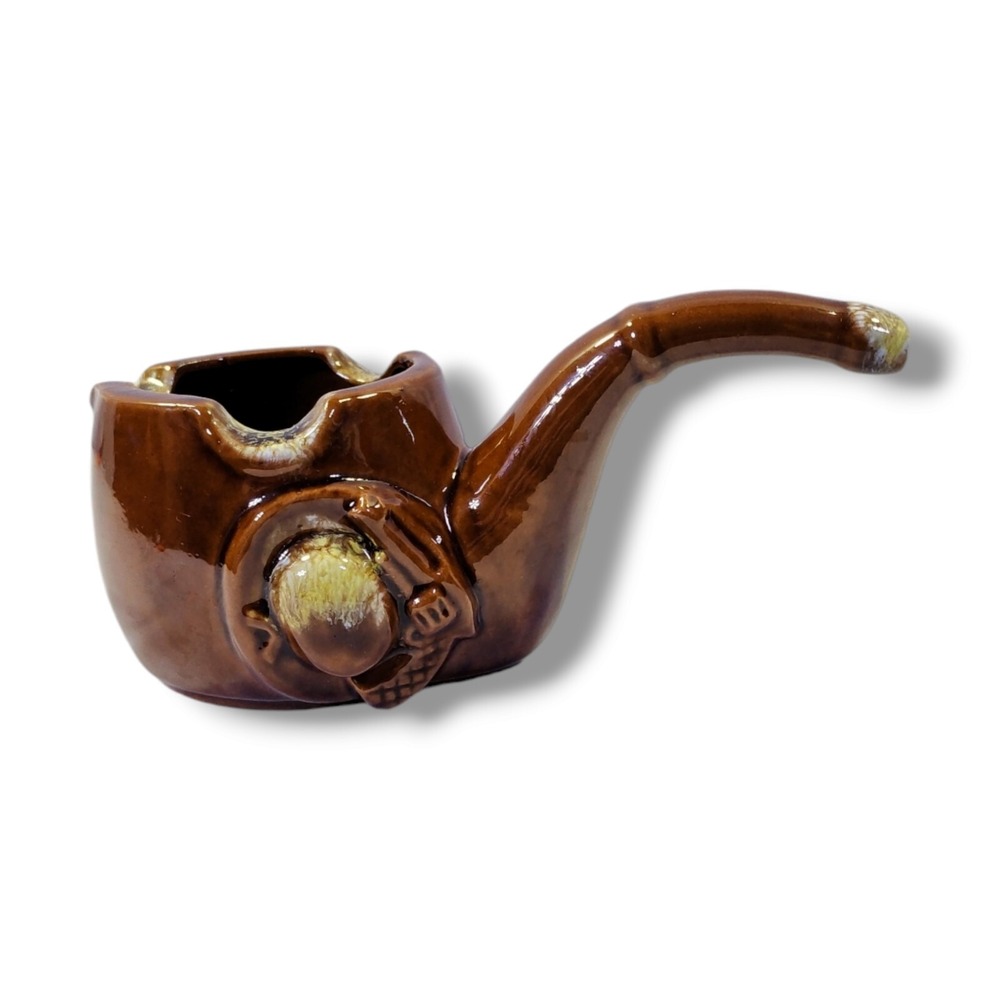 Vintage Pipe Cigar Ashtray Korea Marked‎ Ceramic Smoking Memorabilia 7.5"x3.5"